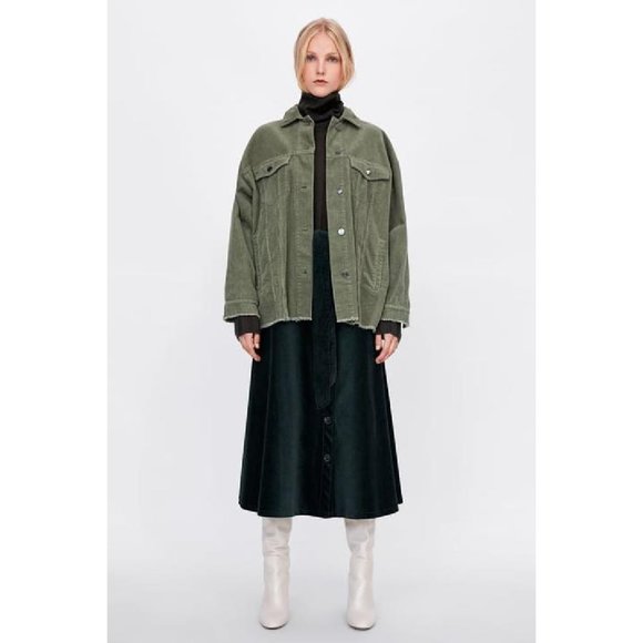 Zara Jackets & Blazers - Zara Oversized Corduroy Jacket Olive Green Size S Raw Hem Button Up Long Sleeve